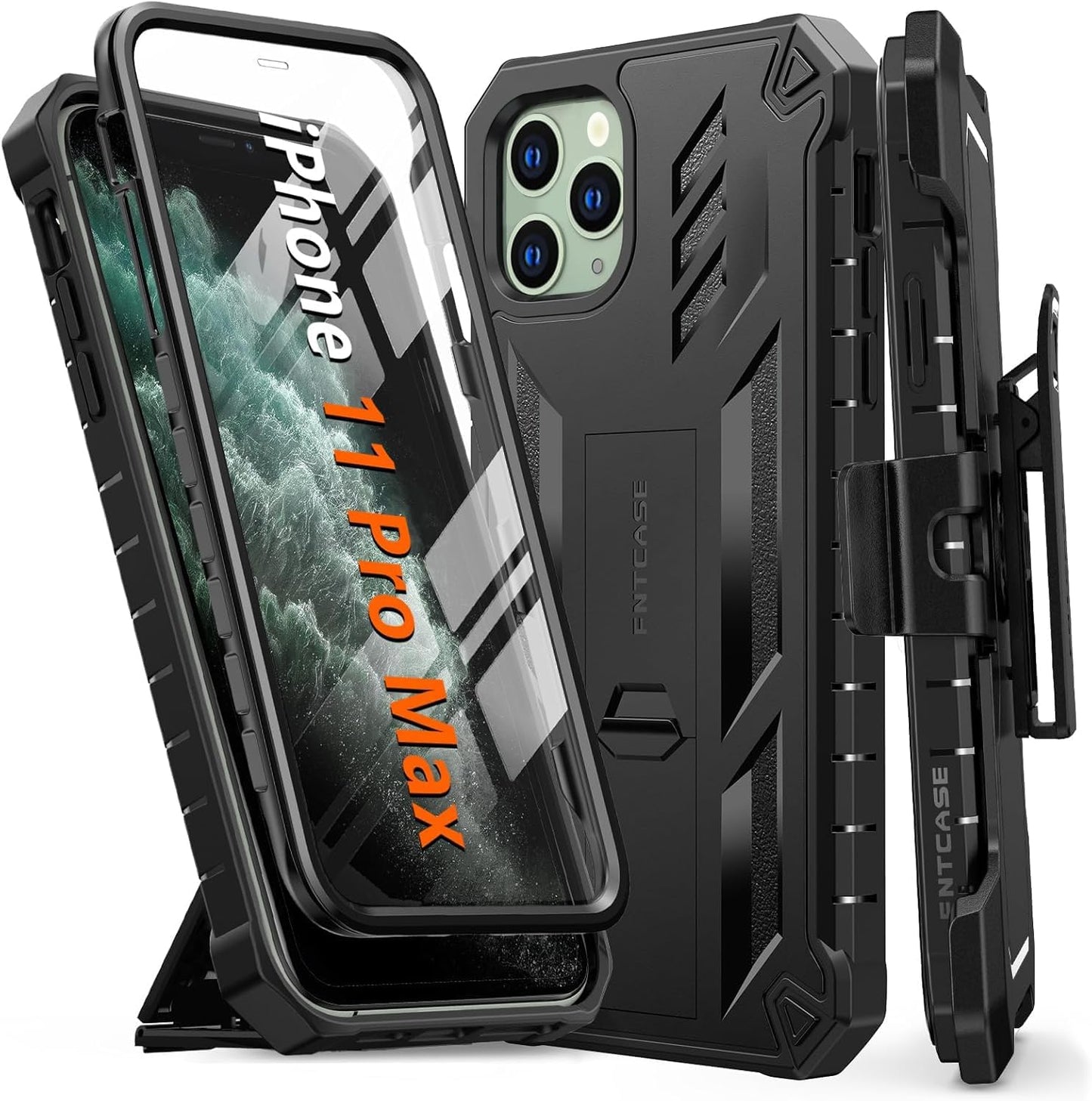 FNTCASE for iPhone 11 Pro Max Military Shockproof Case: with Belt-Clip Holster & Built-in Screen Protector & Kickstand
