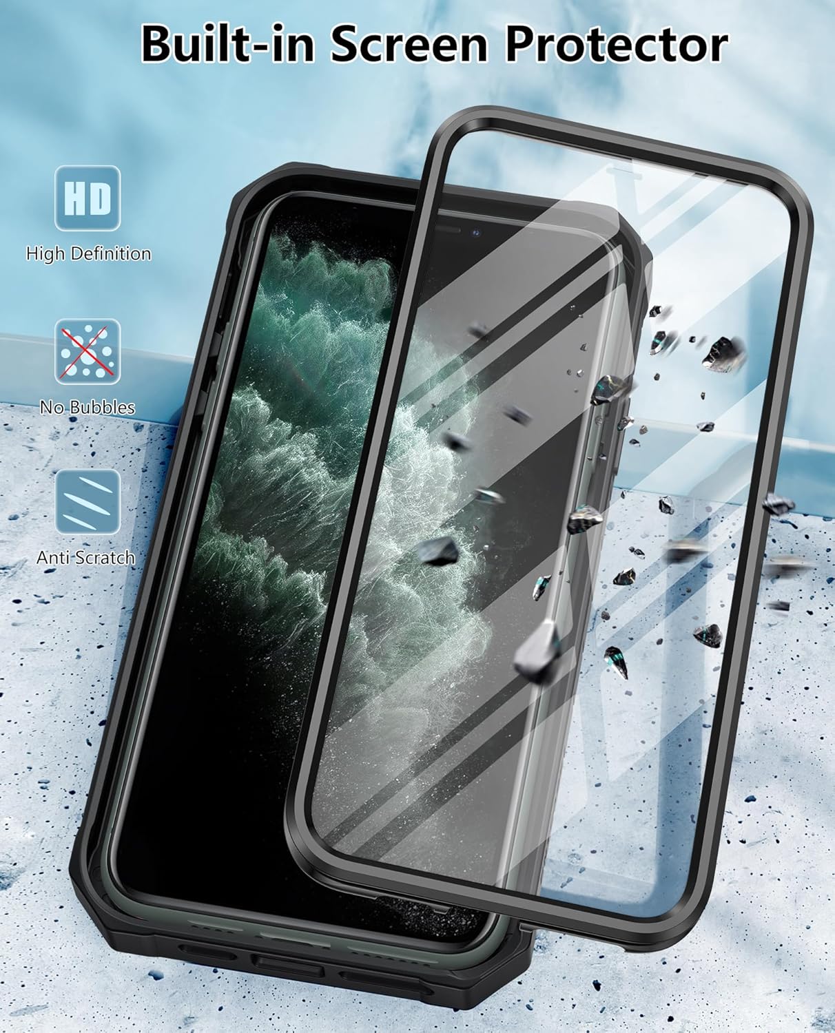 FNTCASE for iPhone 11 Pro Max Military Shockproof Case: with Belt-Clip Holster & Built-in Screen Protector & Kickstand