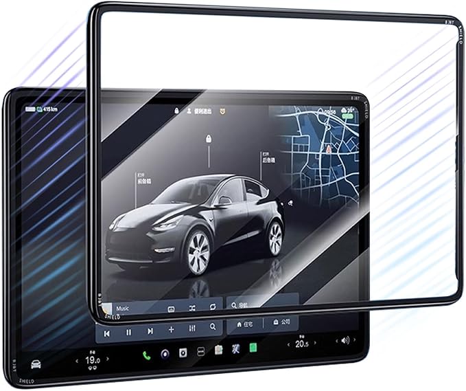 Car Navigation Screen Protector for Tesla Model 3 (2023-2017) and Model Y (2024-2020), 9H Tempered Glass + PC Frame Integrated