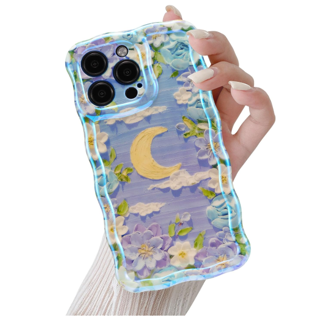 iPhone 15 Pro Max Colorful Retro Oil Painting Flower Moon Case