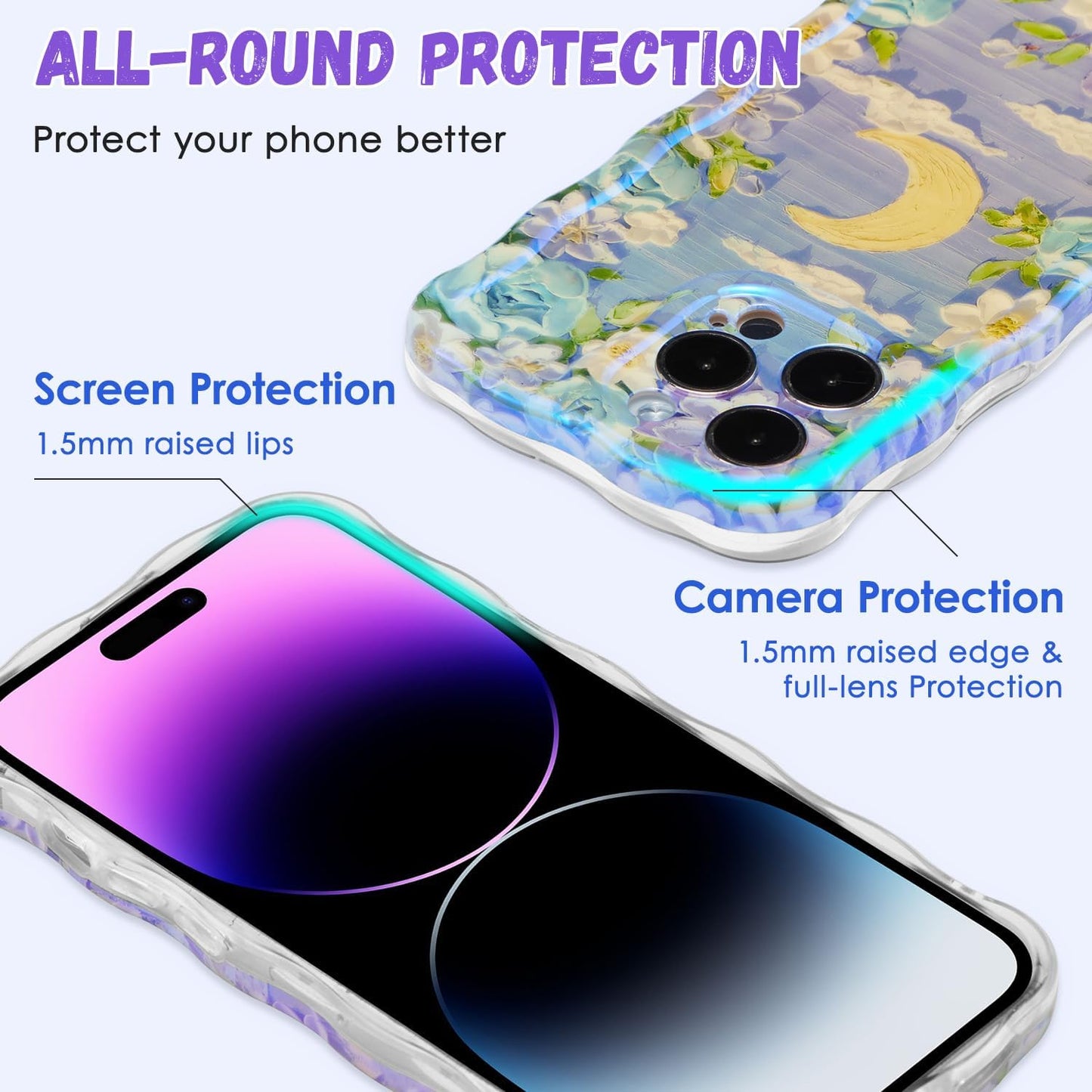 iPhone 15 Pro Max Colorful Retro Oil Painting Flower Moon Case