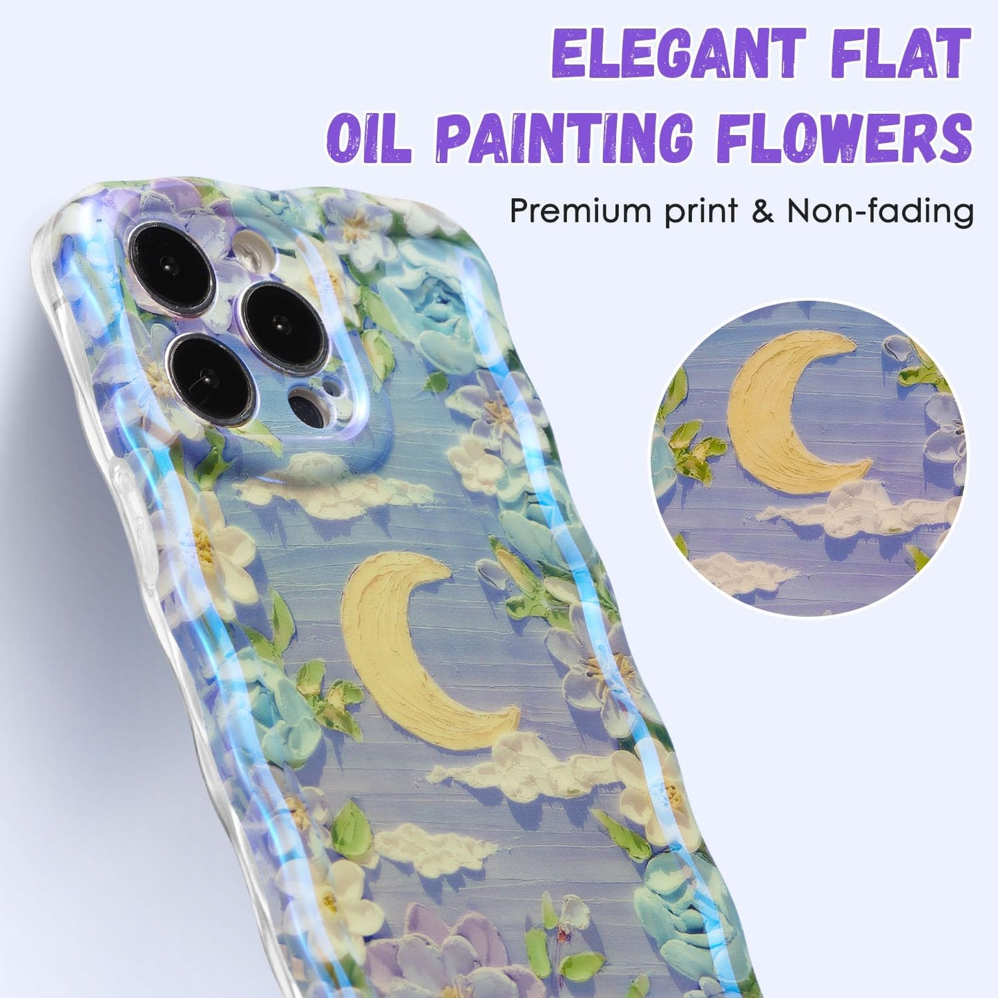 iPhone 15 Pro Max Colorful Retro Oil Painting Flower Moon Case