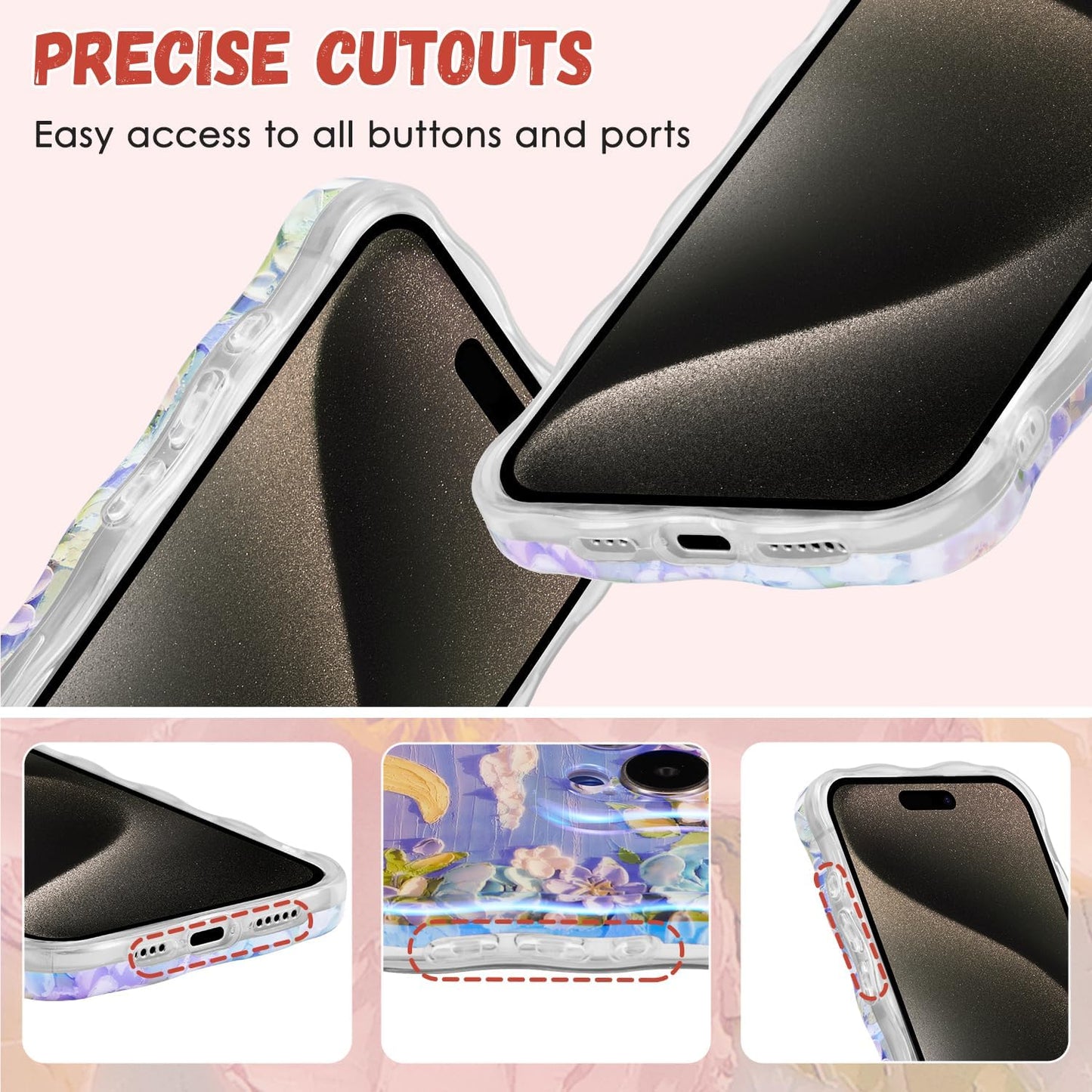 iPhone 15 Pro Max Colorful Retro Oil Painting Flower Moon Case